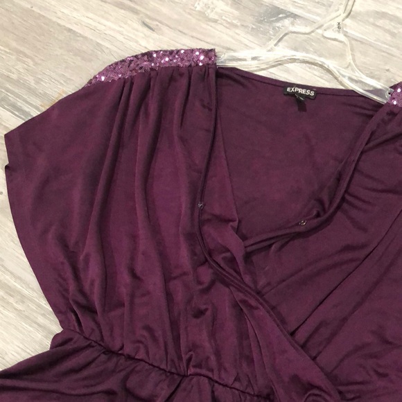 Express purple sequin shoulder surplice peplum top - Picture 11 of 13